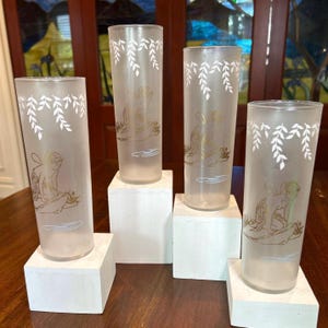 Vintage Libbey Frosted Pixie Nymph Fairy Tom Collins Glasses.