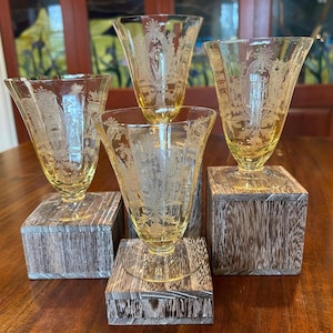 Vintage La Fleure Yellow Stemmed Cocktail Glasses.