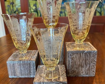 Vintage La Fleure Yellow Stemmed Cocktail Glasses.