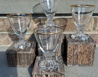Anchor Hocking Pedestal Gold Rimmed Liquor Glasses.