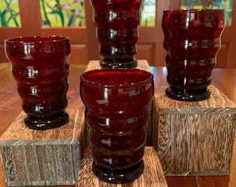 Anchor Hocking Royal Ruby Red Whirly Twirly Juice Glasses.