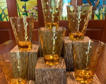 Vintage Amber Hazel Atlas Capri Dot Juice Glasses.