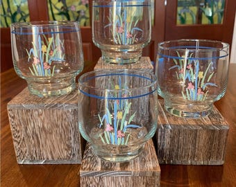 Vintage Sangos Pastels Floral Print Juice Glasses.