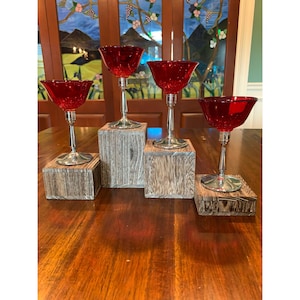 Vintage Cambridge Tally Ho Ruby Red And Chrome Liquor Glasses. 1930s