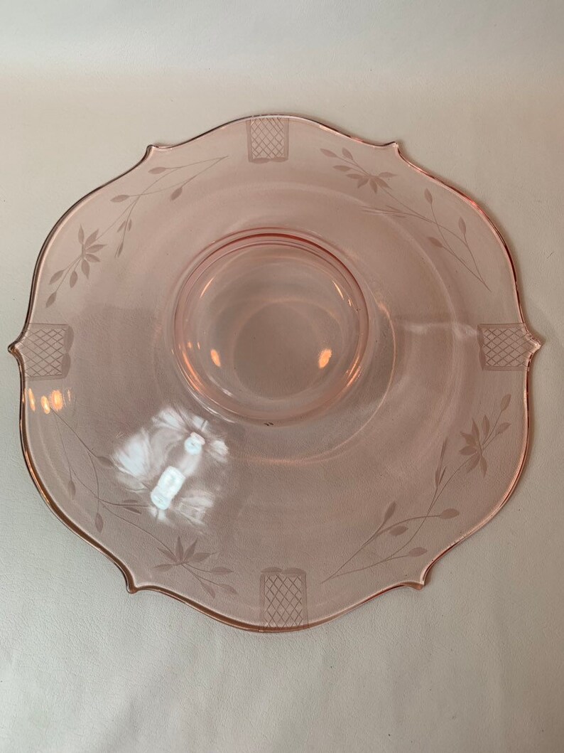 Vintage Pink Depression Glass Etched Floral Serving Plate. Etsy
