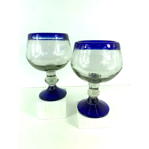 Mexican Cobalt Blue Rimmed XL Margarita Glasses.