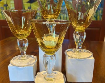 Yellow Tinted Retro Stemmed Wine Glasses.