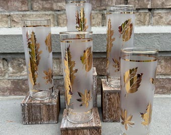 Vintage Libbey Mid Century Gold Leaf Highball Glasses.