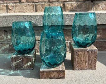 Blue Dot Stemless Wine Glasses
