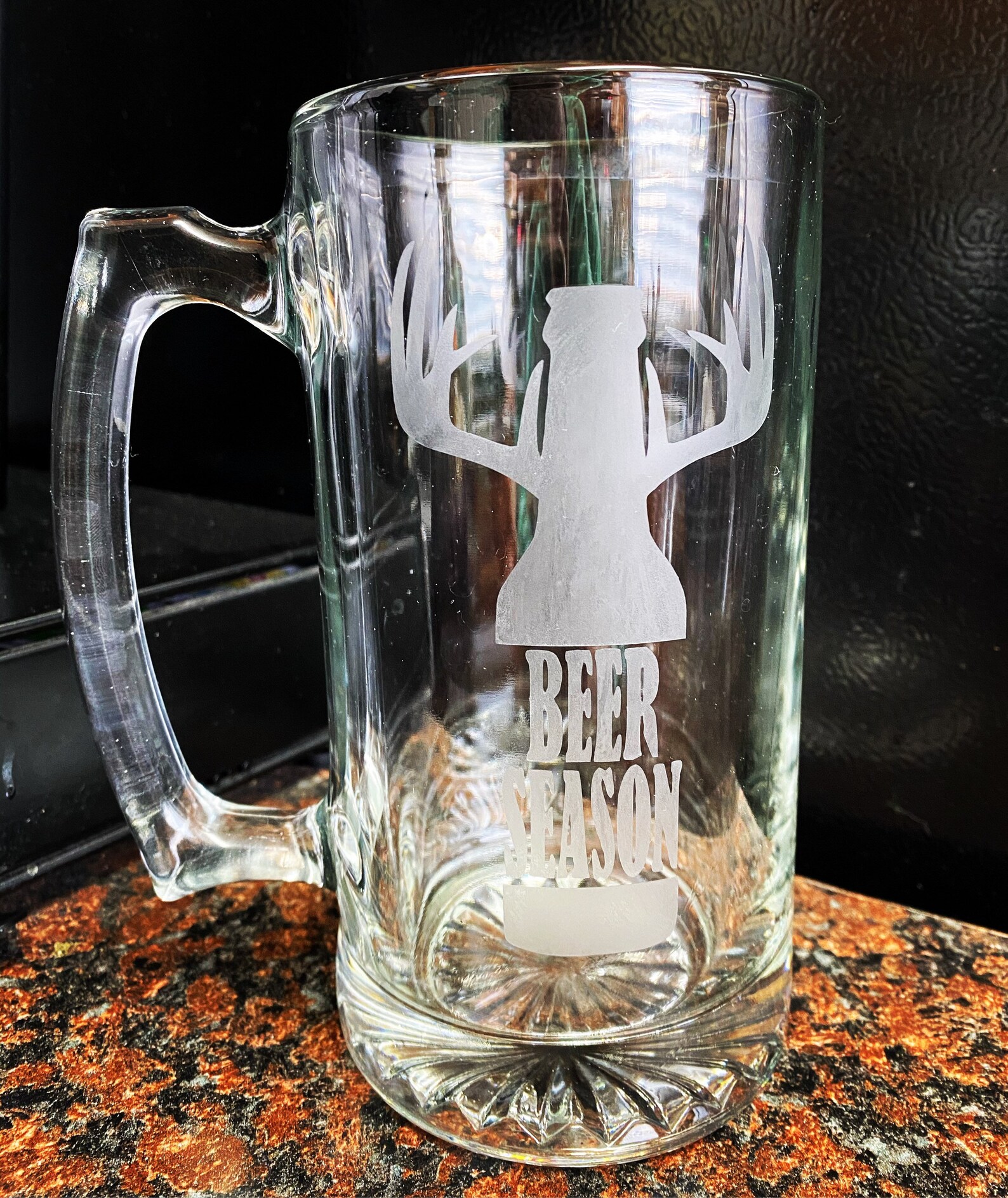 Etched Glass Beer Stein Etsy