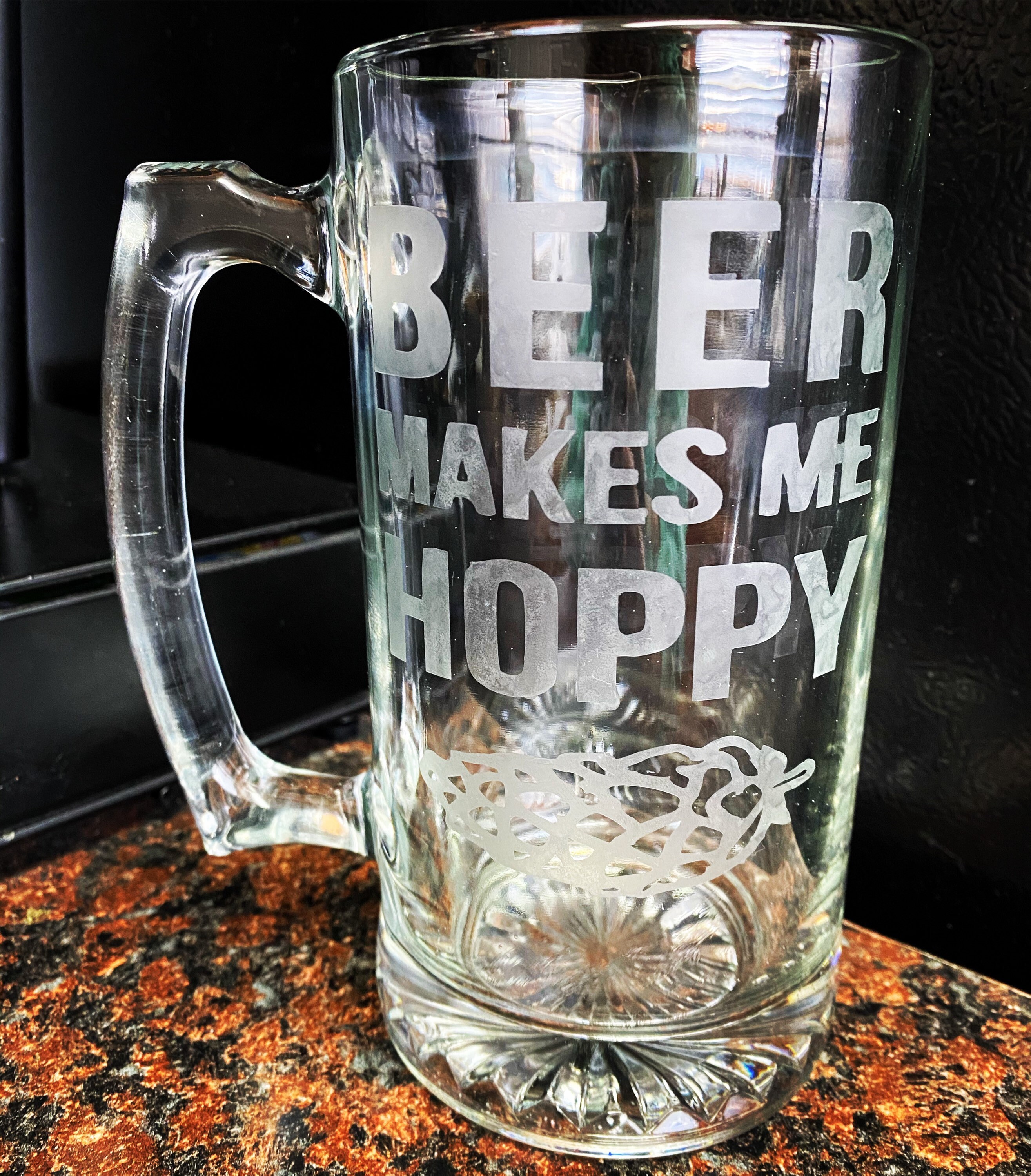Etched Glass Beer Stein Etsy
