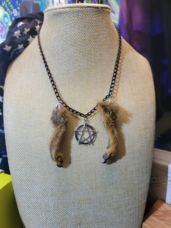 Squirrel Paw and Pentagram Necklace - Etsy