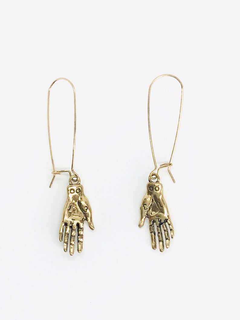 New Cool Bronze Statement Metal Contemporary Modern Dangle Hands Lady Earrings