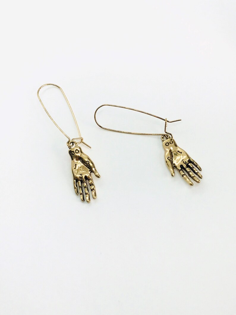 New Cool Bronze Statement Metal Contemporary Modern Dangle Hands Lady Earrings