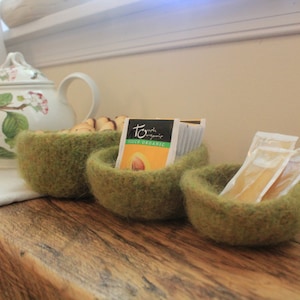 little storage basket Hygge decor Wool anniversary Rustic decor Felted wool bowls Eco friendly gift desktop organizer