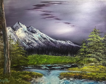 Original Signed Oil Painting Canvas (Bob Ross Inspired) Arctic Beauty - PAINTED TO ORDER