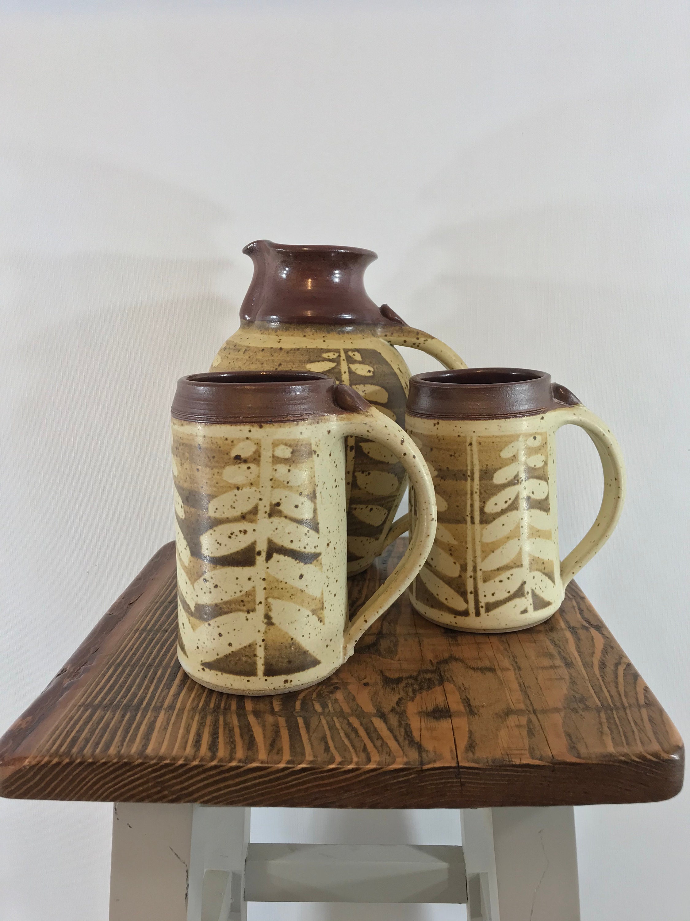 Carafe and mugs studio pottery set Dan Miller Edmonton Alberta Etsy