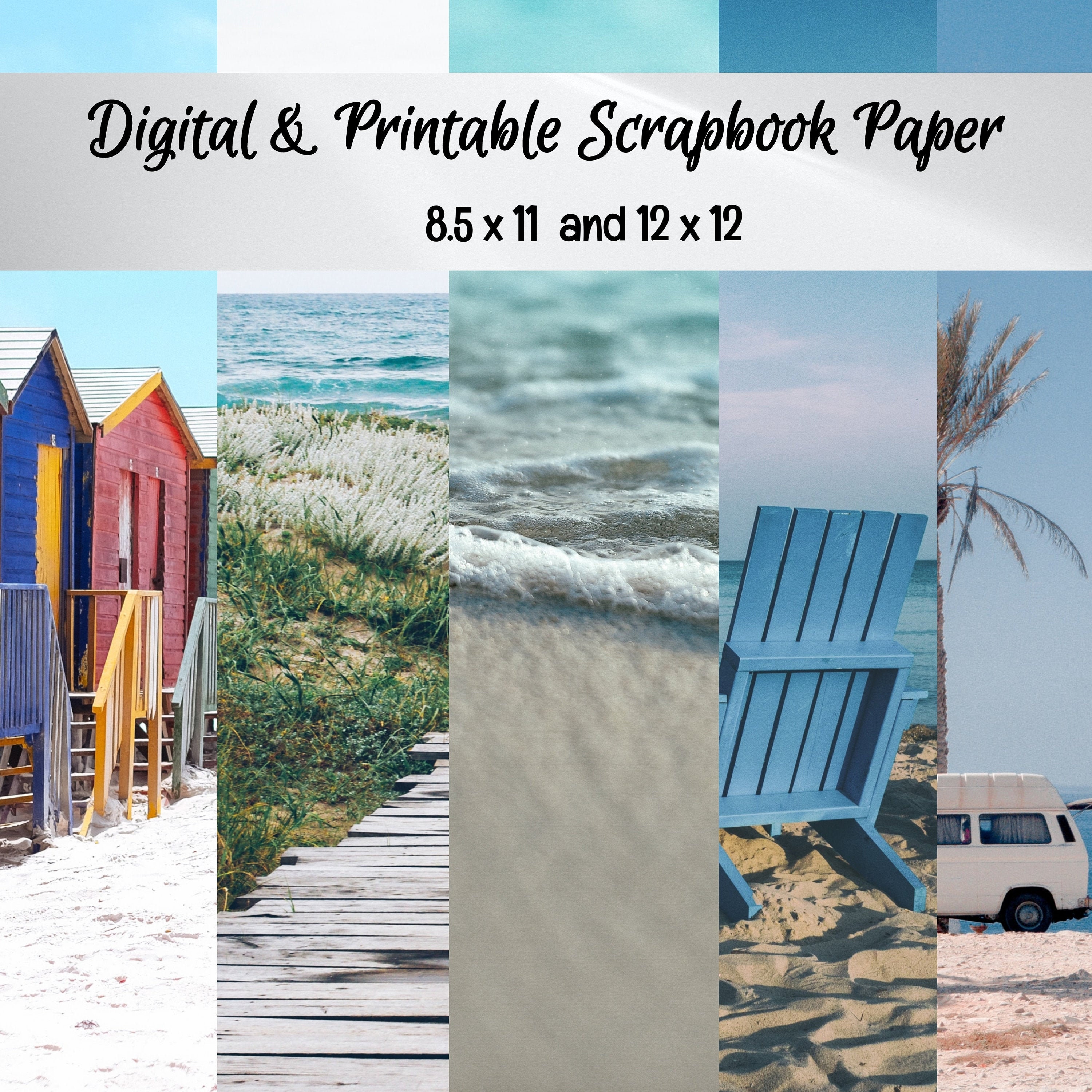 Digital and Printable Scrapbook Paper | Beach Theme | Adirondack | Shore | Van | Huts | Pier ...