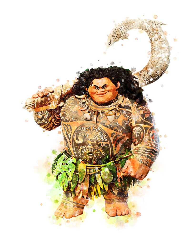 Princess Moana Print Maui Moana Pua Hei Hei Watercolor | Etsy