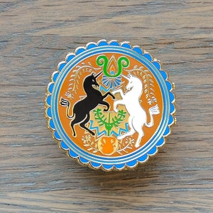 Unicorn Hex Sign, Gold Hard Enamel Pin, Available with Standard or Locking Pin Back