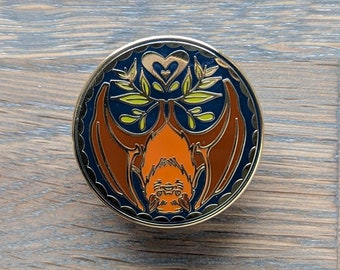 Brown Bat Hex Sign, Gold Hard Enamel Pin, Available with Standard or Locking Pin Back