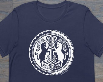 Dueling Unicorns Unisex T-Shirt, PA Dutch, Folk Art Inspired, Unicorn Tee