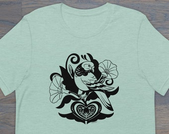 Pigeon Distelfink Unisex T-Shirt, Folk Art Inspired, PA Dutch Tee