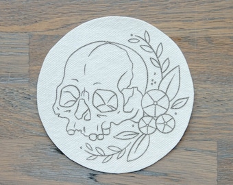 Stick and Stitch Embroidery Pack, Floral Skull Hoop Stencil, Rinse-Away, DIY Embroidery Stencil