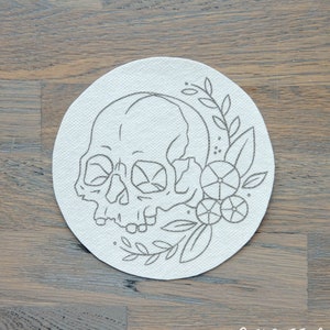 Stick and Stitch Embroidery Pack, Floral Skull Hoop Stencil, Rinse-Away, DIY Embroidery Stencil