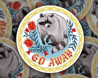 Go Away Raccoon Hex Sign, PA Dutch Design, Waterproof Vinyl Sticker, Trash Panda, Nocturnal Animals