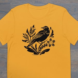 Print on Demand Crow Distelfink Unisex T-Shirt, PA Dutch Folk Art, Philadelphia Crow