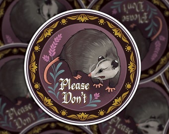 Opossum Hex Sign, PA Dutch Design, Waterproof Vinyl Sticker, Trash Cat, Please Don't Hex