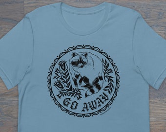 Print on Demand Go Away Raccoon Unisex T-Shirt, Folk Art Inspired, Hex Sign, Trash Panda Shirt