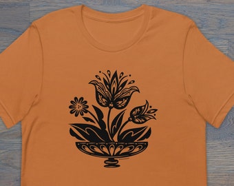 Fraktur Tulips Unisex T-Shirt, PA Dutch, Folk Art Inspired, Floral Tee