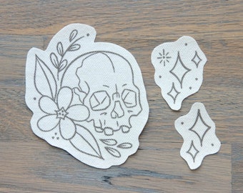 Stick and Stitch Embroidery Pack, Floral Skull Multipack, Rinse-Away, DIY Embroidery Stencil