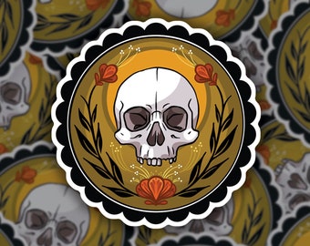 Skull Hex Sign, PA Dutch Design, Waterproof Vinyl Sticker, Spooky, Fall Vibes