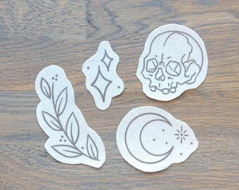 Stick and Stitch Embroidery Pack, Celestial Skull Multipack, Rinse-Away, DIY Embroidery Stencil