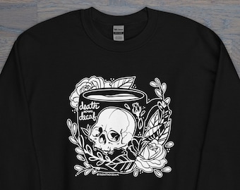 Print on Demand Death Before Decaf Unisex Crew Neck, Coffee Addict, Always Tired