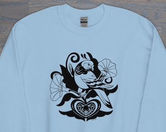 Print on Demand Pigeon Distelfink Unisex Crew Neck, Folk Art Inspired, PA Dutch Sweatshirt