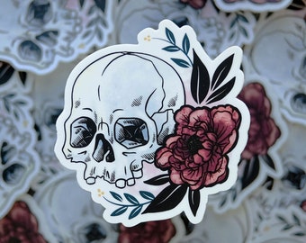 Floral Skull, Punk Rock Aesthetic, Waterproof Vinyl Sticker