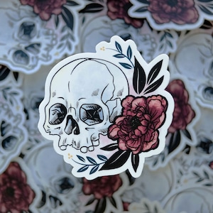 Floral Skull, Punk Rock Aesthetic, Waterproof Vinyl Sticker