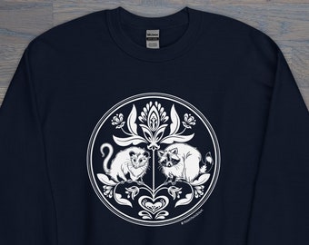 Print on Demand Raccoon & Opossum Hex Sign Unisex Crew Neck, Folk Art Inspired, PA Dutch, Trash Friends Sweatshirt