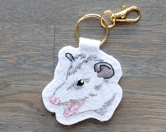 MADE-TO-ORDER - Screaming Opossum Bag Charm, Hand-Embroidered Felt Keychain. Please Read the Description!