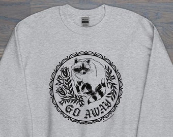 Go Away Raccoon Unisex Crew Neck, Folk Art Inspired, Modern Hex Sign, Trash Panda