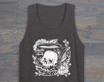 Death Before Decaf Skull Unisex Tank Top, Tattoo Inspired Tank, Floral Skull