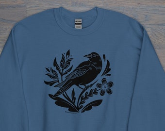 Crow Distelfink Unisex Crew Neck, PA Dutch Folk Art Apparel, Fraktur Sweatshirt