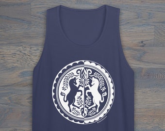Print on Demand Dueling Unicorns Unisex Tank Top, PA Dutch, Folk Art Inspired, Unicorn Tank