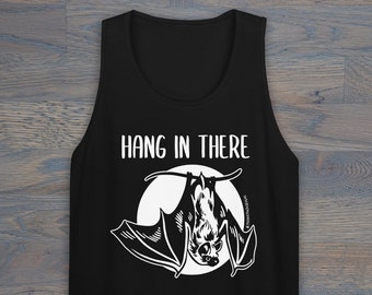 Print on Demand Hang In There Bat Unisex Tank Top, Spooky Tee, Bat, Nocturnal Friends Tank