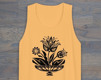 Fraktur Tulips Unisex Tank Top, PA Dutch, Folk Art Inspired, Floral Tank