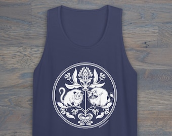 Print on Demand Raccoon & Opossum Hex Sign Unisex Tank Top, Folk Art Inspired, PA Dutch, Trash Friends